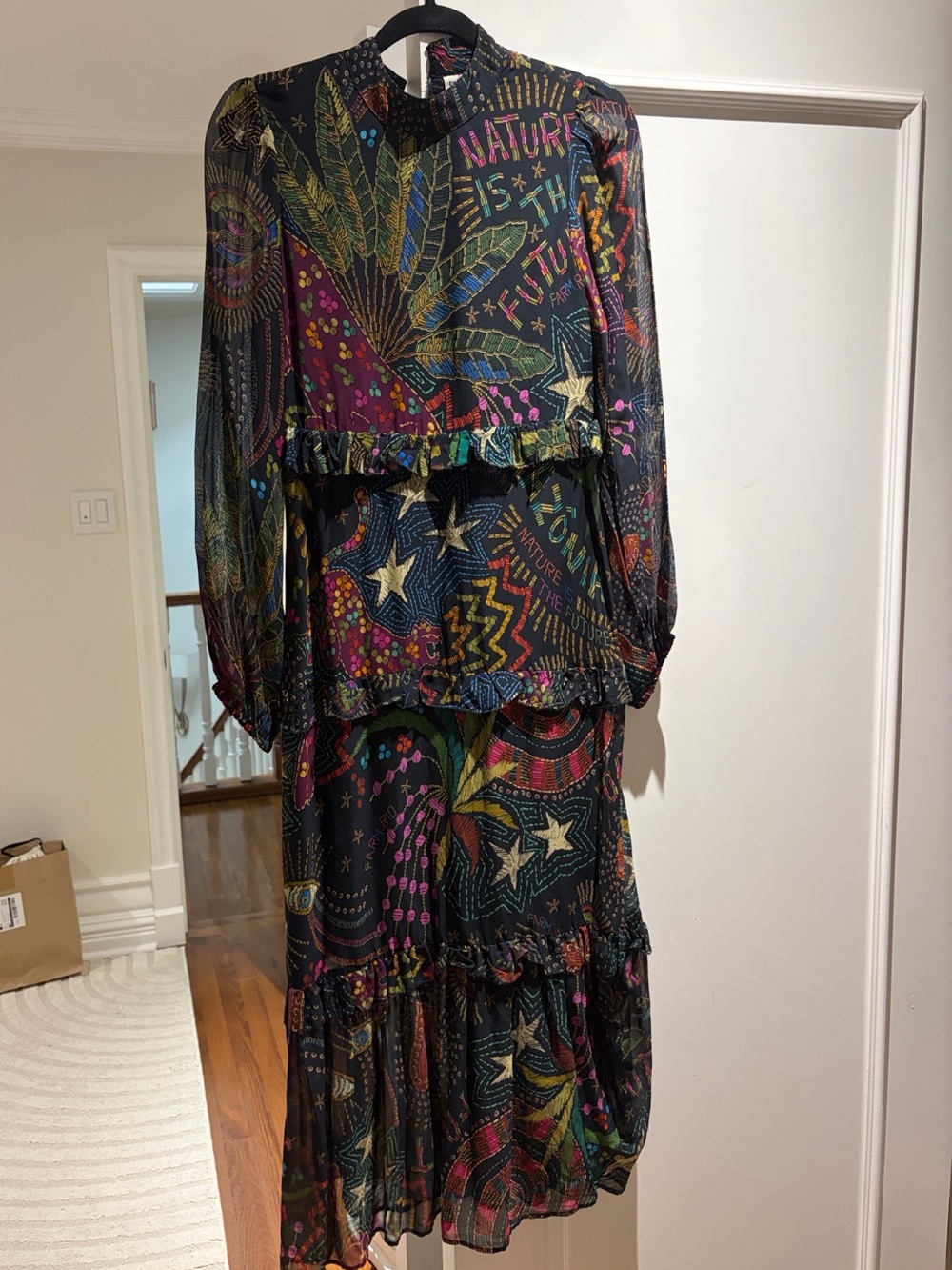 FARM Rio Multicolor Long Sleeve Printed Maxi Dress